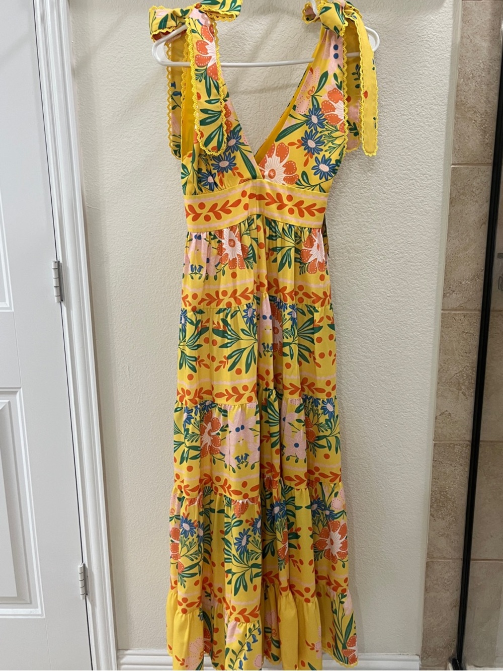 Yellow Floral Tie-Shoulder Maxi Dress